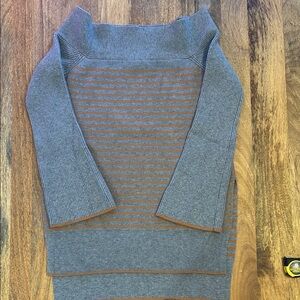 Anthropologie Gray Striped Off Shoulder Sweater